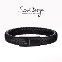 SoulDesign pure cowhide design mens leather hand rope retro black couple trend retro mens and womens hand decorations Tanabata