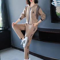 High-end plus size womens clothing in early autumn 2022 new style foreign style fat mm covering belly and showing thin sweater two-piece suit fashionable