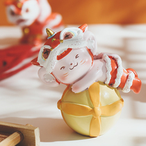 Miscellaneous Ah lion dance creative ox year Chinese style resin living room desktop decoration small ornaments New Year cute blessing gift