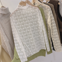 Lola sexy flower lace base shirt female pile collar Joker long sleeve top 2021 Autumn New Interior