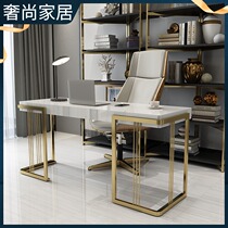 Light luxury desk and chair combination modern simple home stainless steel writing desk black and white paint beauty salon desk