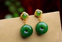 s925 silver inlaid with natural Xinjiang and Tian Beyu Ping An buckle earbuds for womens transshipment womens fashion ear nails