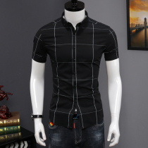 2020 Summer plaid shirt mens short sleeve Korean trend business dress inch shirt slim handsome mens white shirt