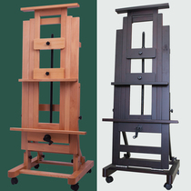 High quality beech wood oil painting frame with rocker Professional floor lift can be flat solid wood oil painting watercolor gouache Chinese painting shelf Large hand-cranked master easel with wheels mobile painting