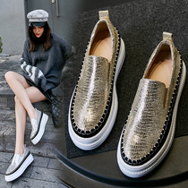 Leather thick-soled leather shoes womens pedal 2021 Korean spring and autumn muffin round head casual shallow single shoes lazy shoes