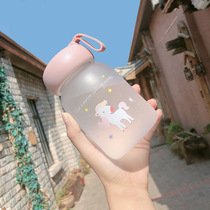 Heat-resistant transparent glass female portable student water Cup ins simple fresh Mori Korean cute with rope