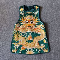 Cloud decoration totem 2021 original ethnic style womens hand-embroidered big sitting dragon casual sleeveless medium long horse clip