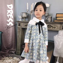 Le Wenxi girls dress 21 new style foreign style big boy spring and autumn moderate cotton shirt collar long-sleeved flower skirt girl