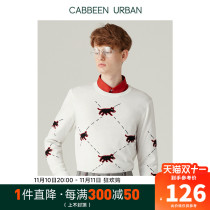 Carbine City Men's Casual Round Neck Long Sleeve Shirt Trendy Contrast Jacquard Cartoon Street B