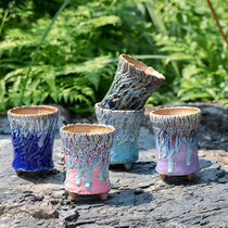 (Bang Yong Shangpin)Handmade coarse pottery succulents flower pot Control type small old pile flower pot Peach egg burst flower pot