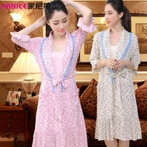 2021 new nightgown womens summer thin section printing seven-point sleeve two-piece set modal pajamas loose bathrobes