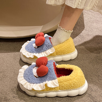 Cotton slippers womens winter outerwear bag with cute princess cartoon indoor home thick-soled plush warm confinement cotton shoes