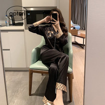 Japanese pajamas womens spring and autumn ice silk couple spring and autumn home clothes silk large size high-quality original nightdress two-piece set