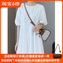 White one-piece dress 2021 Summer new temperament Loose Slim Down Slim Down Bubble Sleeve Design Sensation Doll Dress