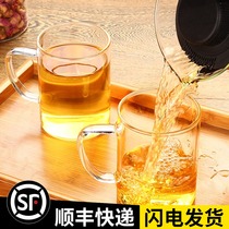 Heat-resistant transparent glass set Household milk large capacity tea cup Beer cup with handle Drinking cup Tea set