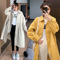 Maternity autumn coat Korean version of the tide mother pregnancy large size outside wear medium-long spring and autumn pregnant mother trench coat 200 pounds