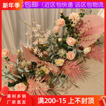 New pink line fog flower row wedding silk flower simulation foreign peony row flower road diversion stage table decoration flower