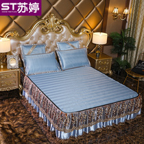 European-style summer washable ice silk bed skirt bed cover mat three-piece set of 1 8m foldable removable ice rattan mat