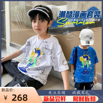 Boys summer suit 2022 new childrens clothes summer handsome sports trendy boy short sleeve shorts Korean version wave