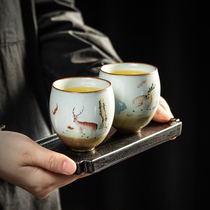 Kung fu tea owner cup couple cup ceramic cup cup gift sets drink tea special hand-drawn tea cup single cup