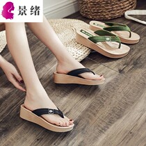 High heels flip-flops women Summer flat bottom seaside wear slope with thick bottom Net red cool sandals female Outdoor