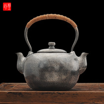 Fine workshop silver pot Japanese handmade silver pot sterling silver 9999 kettle double mouth hammer eye pattern smoked Silver