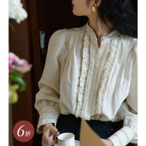 2021 spring new light shiny mulberry silk cotton silk cotton flower lace top shirt