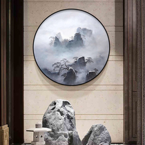 Hand-painted oil painting landscape new Chinese porch decorative painting Chinese style round hanging painting mural living room abstract painting