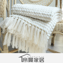 Bed scarves Nordic modern minimalist light lavish style sofas Couch Ride Blanket Black-and-white Lattice geometric decent board Bed Tailcloth