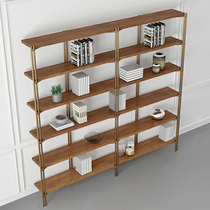 Nordic golden shelf Floor-to-ceiling wall bookcase Wrought iron solid wood living room storage creative storage rack Lattice display rack