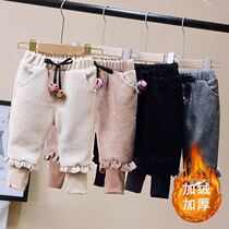 Childrens corduroy pants autumn and winter plus velvet padded baby girl foreign long pants baby casual pants loose wear