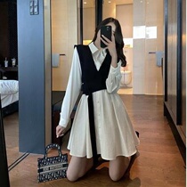 Big Code Fat Mm Suit 2022 New Fashion Black Horse Chia Shirt One-piece Dress Two Sets Autumn