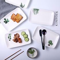 ins Nordic ceramic plate Creative green plant rectangular plate Dining utensils Fish plate dish plate Household bowl plate dish set