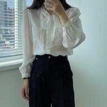 Tubu fish 9719 Korean loose slim shirt 2021 autumn lace embroidered pocket lace top 816