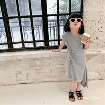 Girl short sleeve T-shirt dress 22 Summer new childrens baby foreign air irregular long-to-dress surges