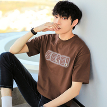 Short sleeve t-shirt men summer high-end tide loose cotton round neck large-code press offset printing mens harbor wind heavy t-shirt