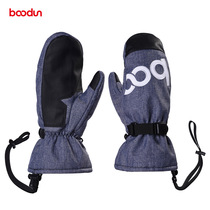 BOODUN Denim Pai Red PU Leather Ski Gloves Sports Outdoor Gloves