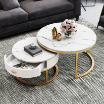 Nordic Home Living Room Marble Countertop Tea Table With Drawer Round TV Cabinet Composition Minimalist Modern Light Lavish