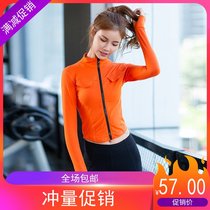  2020 new orange-WT583 quick-drying jacket womens breathable yoga suit handsome stand-up collar long-sleeved top thumb cover