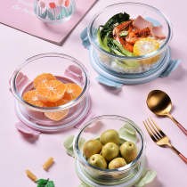 Heat-resistant glass crisper office worker lunch box microwave stove Bowl special round student lunch box with lid fruit box