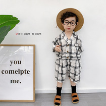 New Korean baby jumpsuit summer short sleeve thin children plaid overalls boys and girls climbing clothes