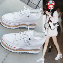  Hong Kong trendy brand leather white shoes womens autumn all-match new inner height-increasing white womens shoes casual thick-soled platform shoes