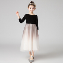  Girls little host evening dress Childrens dress Princess dress Puffy yarn Piano performance suit Flower girl dress skirt Winter