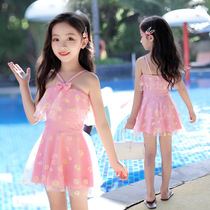 Girl Swimsuit 2021 New South Korea Nets Red Child Lace Swimsuit Conjoined Little Girl Summer Princess Fashion