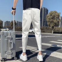White jeans Mens pants Summer mens slim fit slim fit slim casual pants bunches 90% pants mens summer