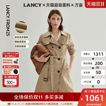 Lonce women's classic waistband camel color slim high medium long trench coat coat spring and autumn new brand luxury