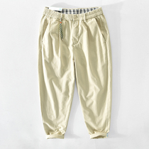 2021 summer thin casual pants mens Japanese overalls loose small feet trend wild army green long pants