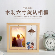 Wooden rotation frame 6 inch pine frame desktop fittings European double - sided rotating photo frame wooden picture stand