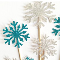 Snowflake cake card 10 silver blue ice snowflake dessert card cup cake insert card