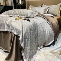 Summer light extravaganza 80 bifacial sky silk four sets brief ice silk sliding naked sleeping man quilt cover 1 8m bedding